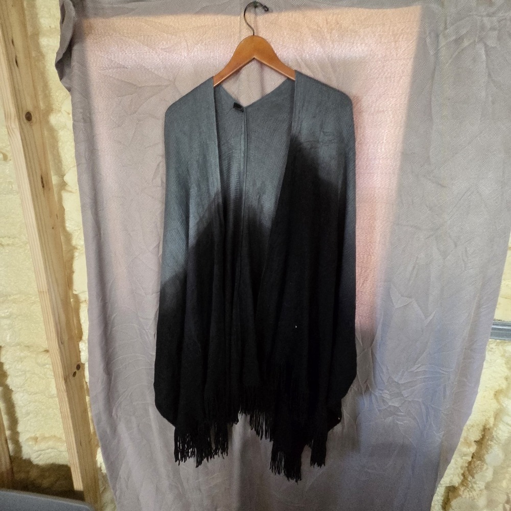 Shawl Wrap Womens One Size Gray Ombre Fringe Knit Pashmina Poncho Scarf Fall